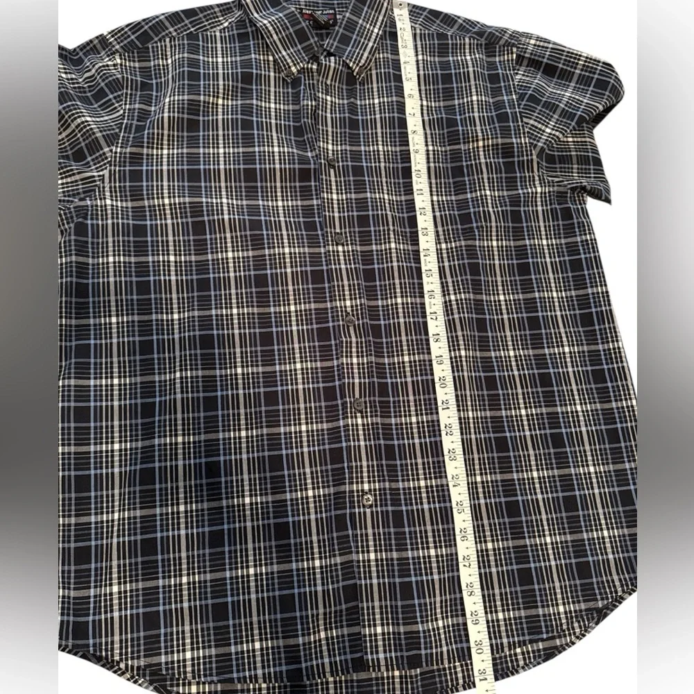 Alexander Julian‎ Button Up No Iron Men's Shirt Sz XL Black Blue Plaid Preppy